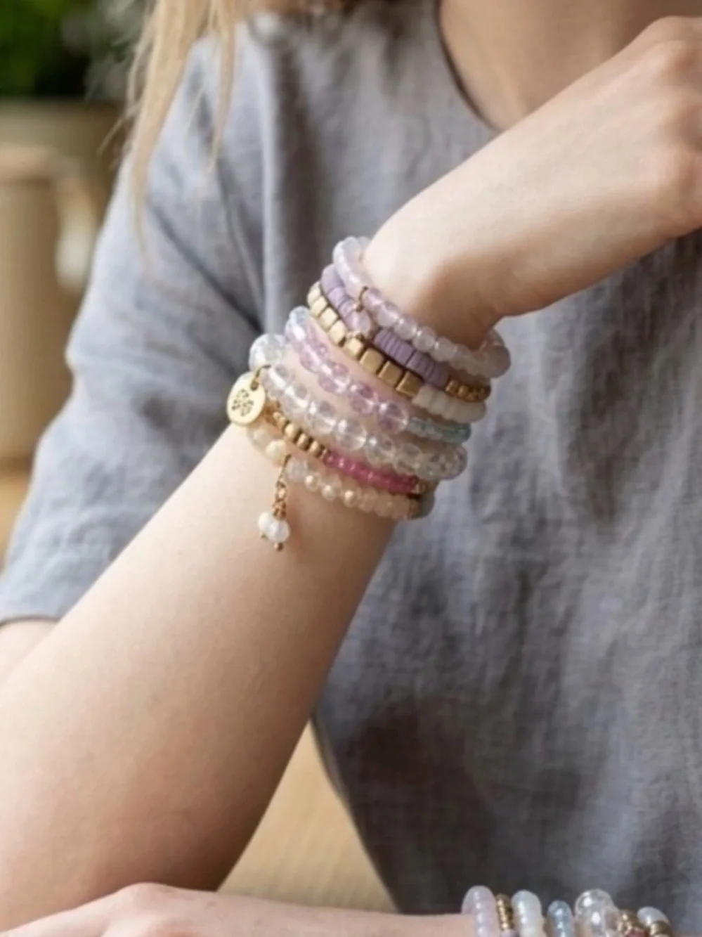 Plunder Design Beaded Bracelet Stack Pastel Spring Colors